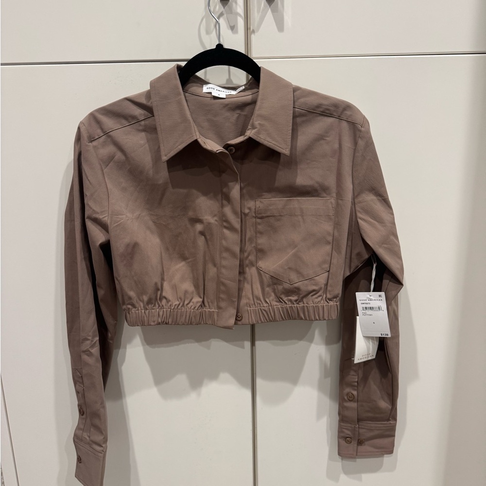 Good American Cropped Brown Utility Jacket